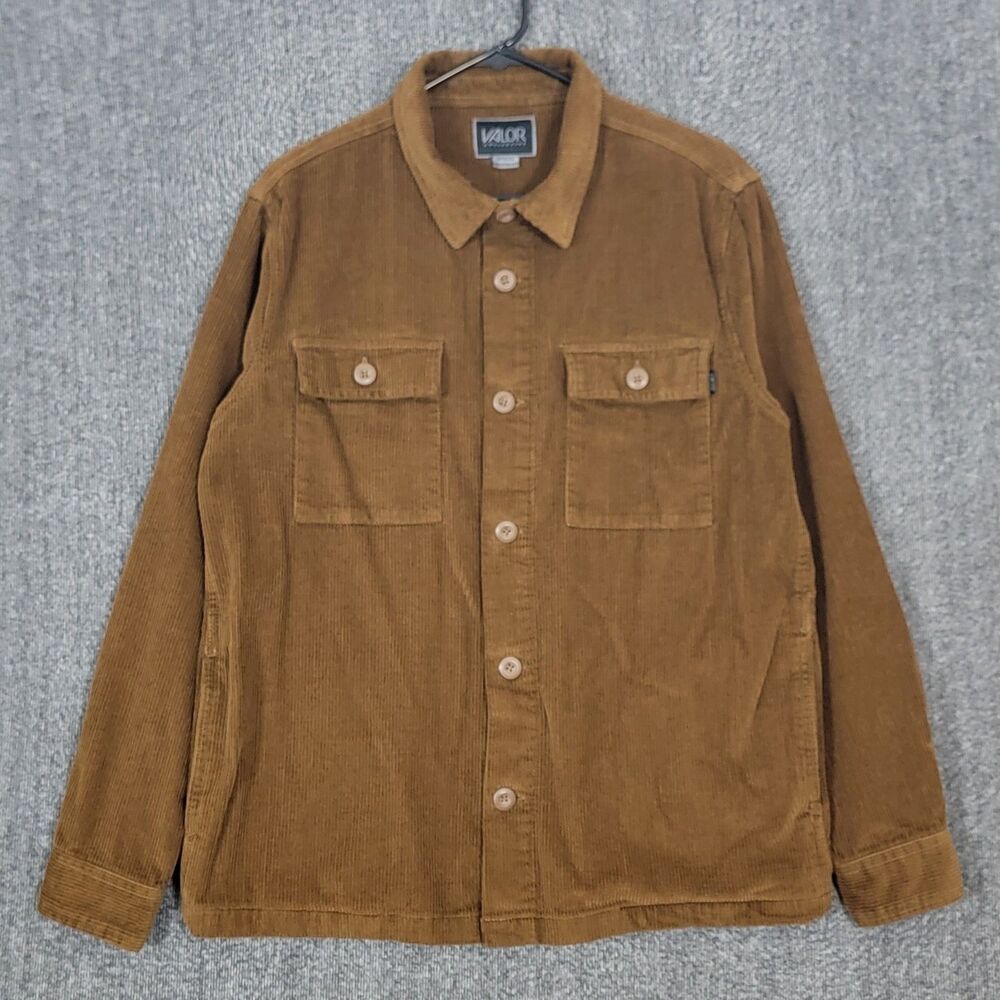 Valor Collective Jacket Mens Medium Brown Corduroy 100% Cotton Button Up Shacket